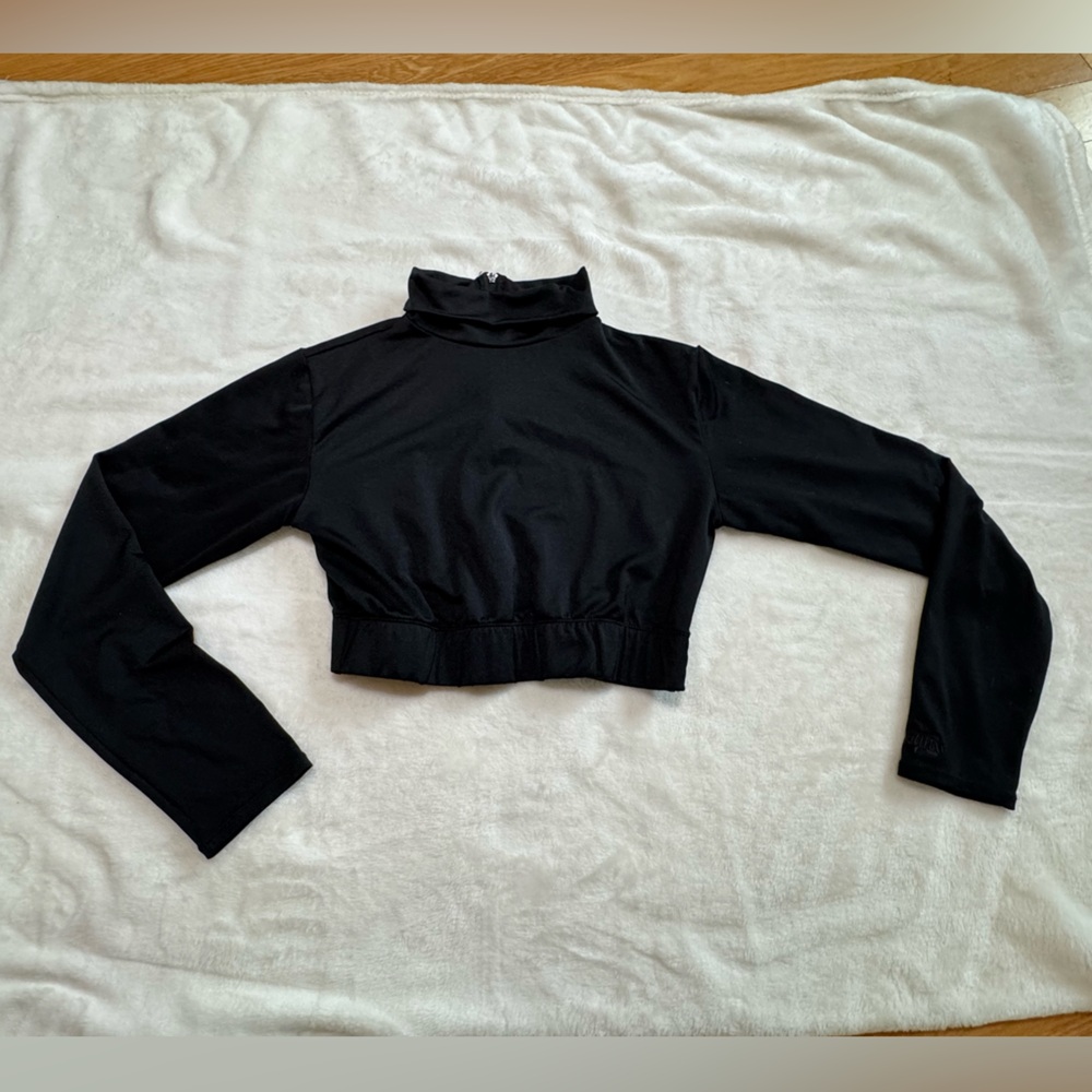 Lynx Cheer Dance Sz Medium Black Long Sleeve Turtleneck Crop Top w/ back Zipper